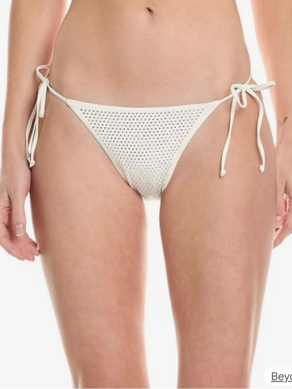 WeWoreWhat Cream Perforated Tie-Side Bikini Bottoms